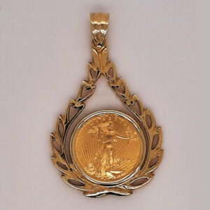 22Karat Yellow gold 1/10 Liberty coin set in 14K fancy pendant