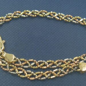 14 Karat gold braided Tricolor Gold bracelet 8″ long