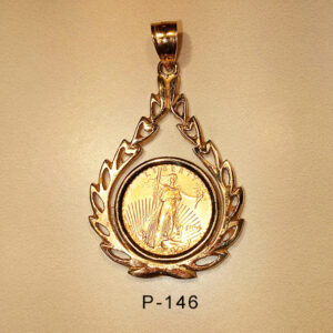 22Karat Yellow gold 1/10 Liberty coin set in 14K fancy pendant