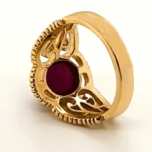 Fine Cabochon Ruby in 14Kt Gold Filigree Ring